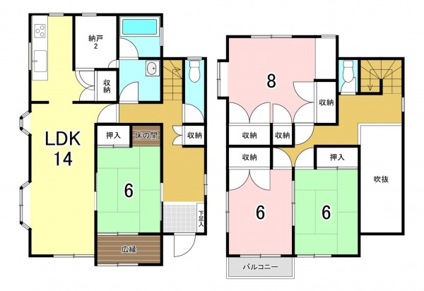 一宮市北小渕、中古一戸建ての間取り画像です