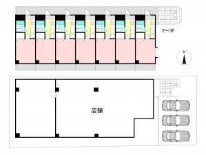 一宮市花池、収益物件/店舗付住宅の間取り画像です