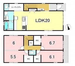一宮市木曽川町里小牧、新築一戸建ての間取り画像です