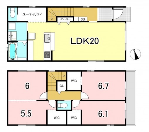 一宮市木曽川町里小牧、新築一戸建ての間取り画像です