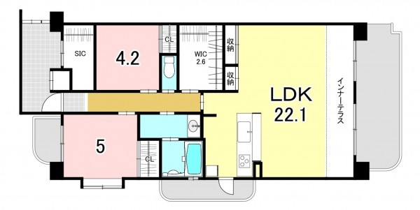 一宮市小信中島、マンションの間取り画像です