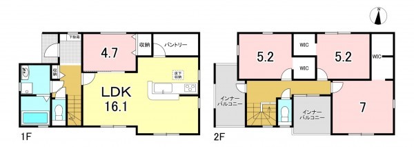 一宮市萩原町富田方、新築一戸建ての間取り画像です