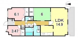 一宮市奥町、マンションの間取り画像です