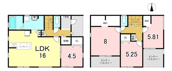 一宮市馬見塚、新築一戸建ての間取り画像です