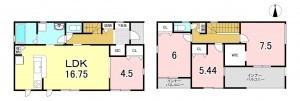 一宮市馬見塚、新築一戸建ての間取り画像です
