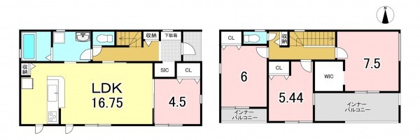 一宮市馬見塚、新築一戸建ての間取り画像です