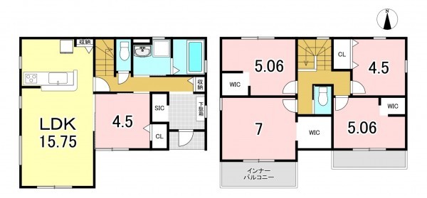 一宮市馬見塚、新築一戸建ての間取り画像です