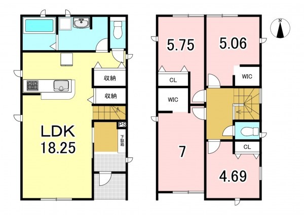 一宮市馬見塚、新築一戸建ての間取り画像です