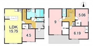 一宮市馬見塚、新築一戸建ての間取り画像です