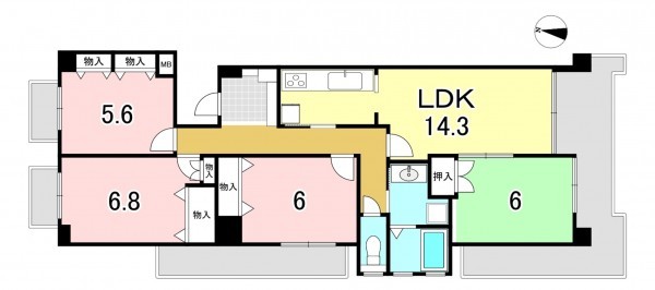 一宮市浅井町江森、マンションの間取り画像です