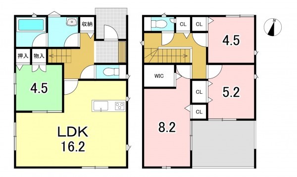 一宮市浅井町小日比野、新築一戸建ての間取り画像です