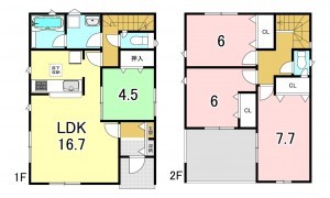一宮市今伊勢町馬寄、新築一戸建ての間取り画像です