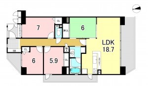 一宮市三ツ井、マンションの間取り画像です