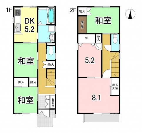 一宮市平和、中古一戸建ての間取り画像です