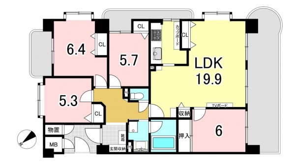 一宮市枠杁町、マンションの間取り画像です