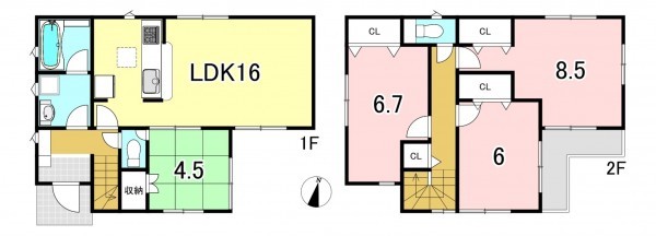 一宮市三ツ井、中古一戸建ての間取り画像です