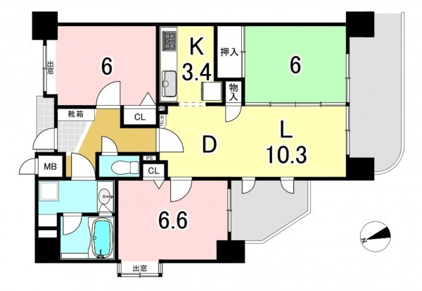 一宮市枠杁町、マンションの間取り画像です