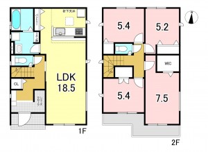 一宮市篭屋、新築一戸建ての間取り画像です