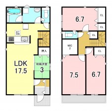 一宮市多加木、新築一戸建ての間取り画像です
