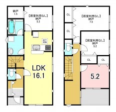 一宮市多加木、新築一戸建ての間取り画像です