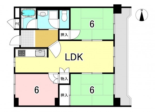 一宮市中島通、マンションの間取り画像です