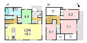 一宮市観音寺、新築一戸建ての間取り画像です