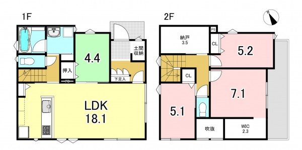一宮市観音寺、新築一戸建ての間取り画像です