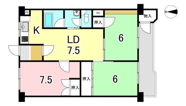 一宮市松降通、マンションの間取り画像です