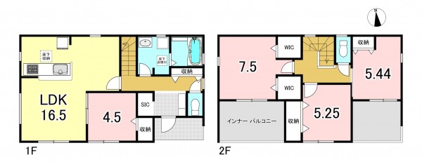 一宮市大赤見、新築一戸建ての間取り画像です