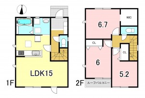 一宮市馬見塚、新築一戸建ての間取り画像です