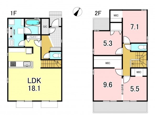 一宮市昭和、新築一戸建ての間取り画像です