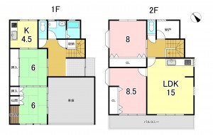 一宮市木曽川町黒田、中古一戸建ての間取り画像です