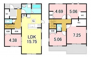 一宮市西大海道、新築一戸建ての間取り画像です