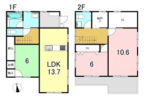 一宮市萩原町串作、中古一戸建ての間取り画像です