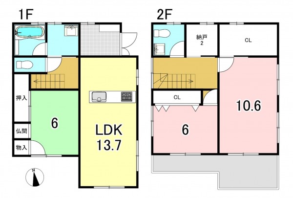 一宮市萩原町串作、中古一戸建ての間取り画像です