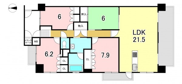 一宮市大宮、マンションの間取り画像です
