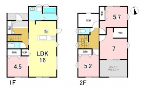 一宮市千秋町加納馬場、新築一戸建ての間取り画像です