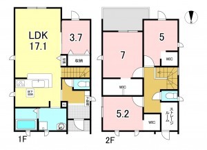一宮市北方町北方、新築一戸建ての間取り画像です