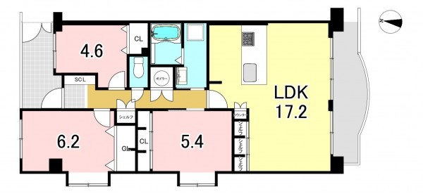 一宮市住吉、マンションの間取り画像です