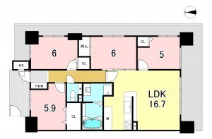 一宮市小信中島、マンションの間取り画像です