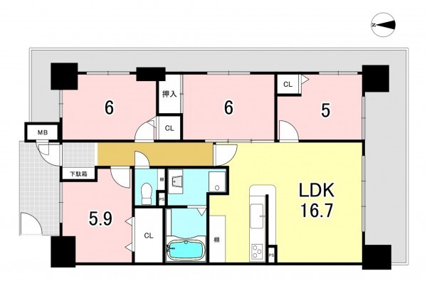 一宮市小信中島、マンションの間取り画像です