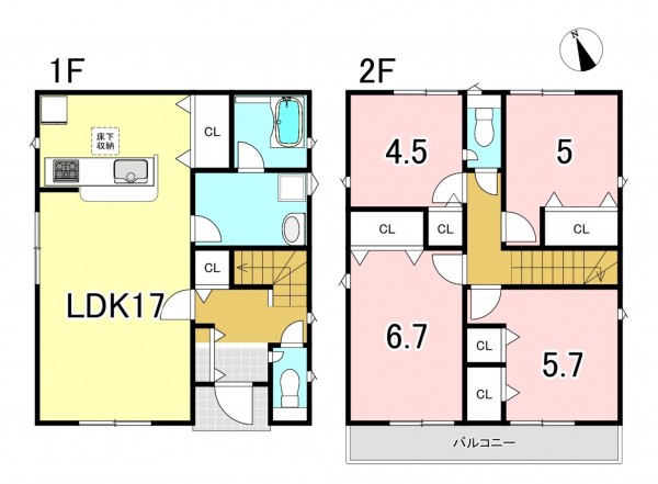 一宮市今伊勢町馬寄、新築一戸建ての間取り画像です