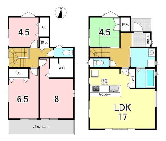 一宮市伝法寺、新築一戸建ての間取り画像です