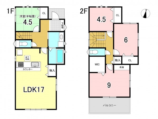 一宮市伝法寺、新築一戸建ての間取り画像です