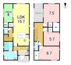 一宮市三条、新築一戸建ての間取り画像です