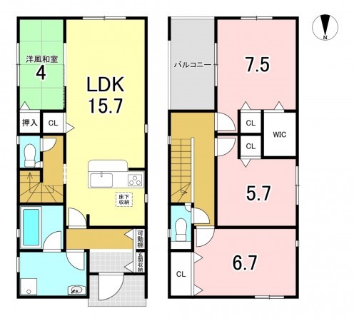 一宮市三条、新築一戸建ての間取り画像です
