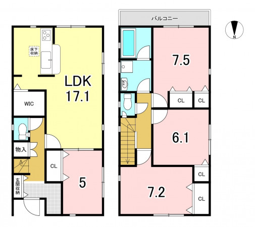 一宮市三条、新築一戸建ての間取り画像です