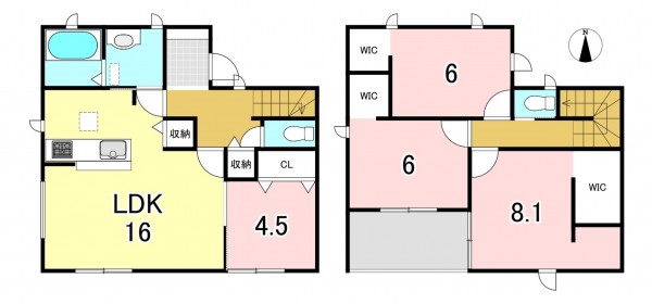 一宮市萩原町林野、新築一戸建ての間取り画像です