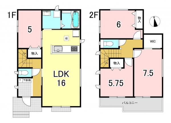 一宮市三条、新築一戸建ての間取り画像です