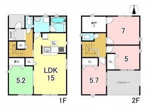 一宮市大毛、新築一戸建ての間取り画像です
